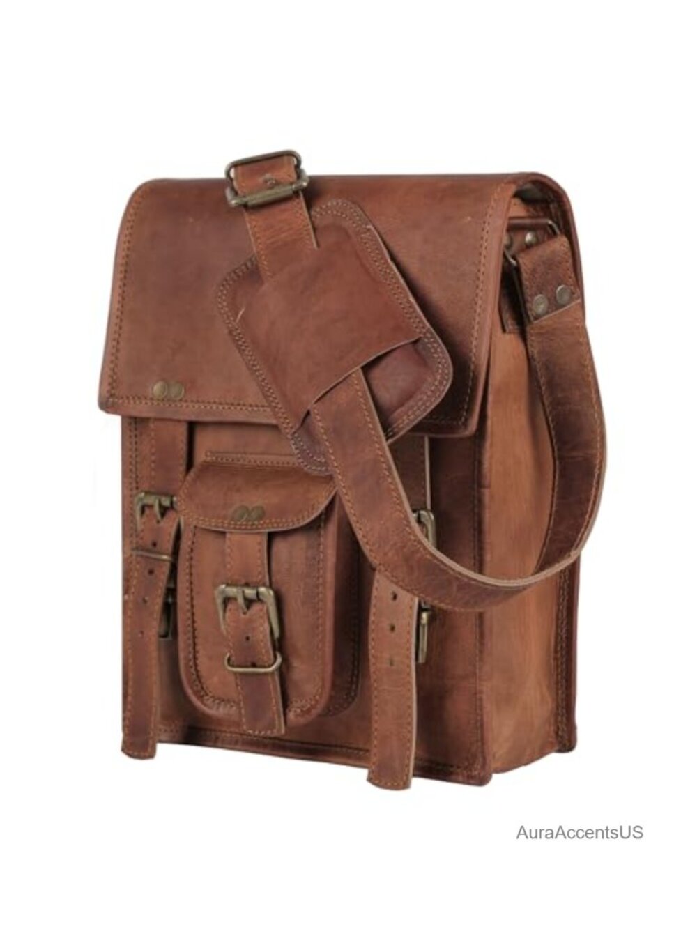 Full Grain Leather Crossbody Messenger Satchel Tablet Bag 11 Inch Adjustable - Picture 6 of 6